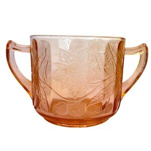 Vintage Depression Glass Sugar Bowl Etched Flowers Garden Motif Cup Pretty